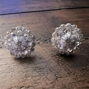 Silver tone and Rhinestone Flower Stud Earrings
